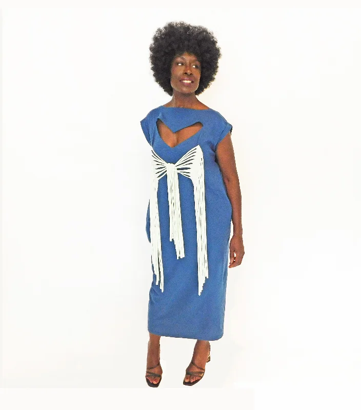 Midi Dresses in Fine Prints -Celeste Contrasting Fringe Dress