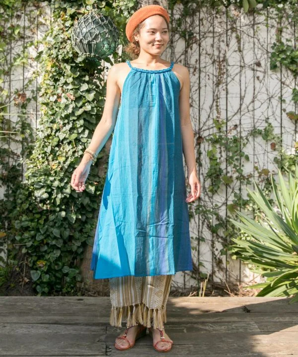 Midi Dresses for Chill Parties -Nepali Cotton Striped Midi Dress