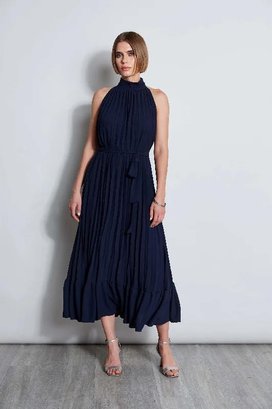 Suede Midi Dresses -T-Tahari Pleated Halter Midi Dress