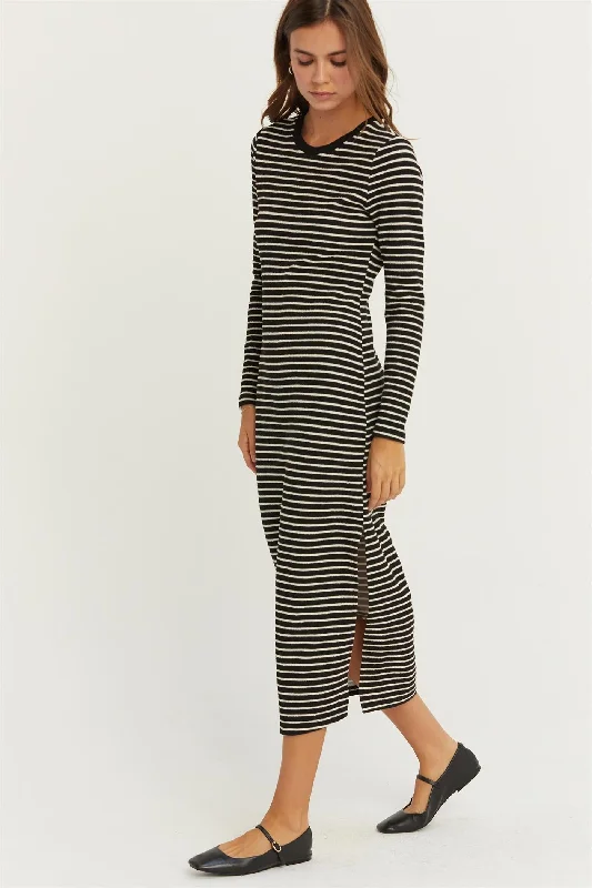 Midi Dresses for Day Chill -Knit Striped Midi Dress