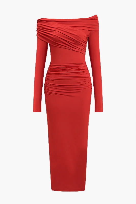 Midi Dresses with Keyhole Cutout -Crossed Long Sleeve Midi Dress