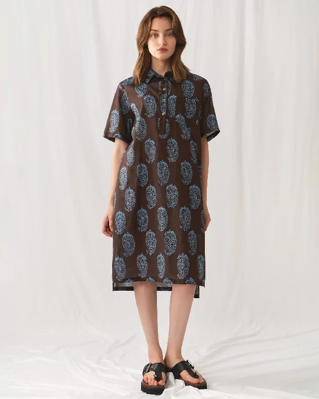 Midi Dresses in Earth Tones -Paisley Cotton Midi Dress