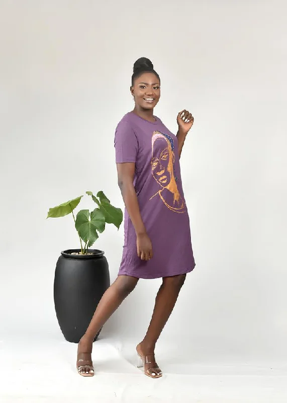 Midi Dresses with Side Ruffles -Aimas Aisha Midi T-shirt Dress with beaded Fulani lady