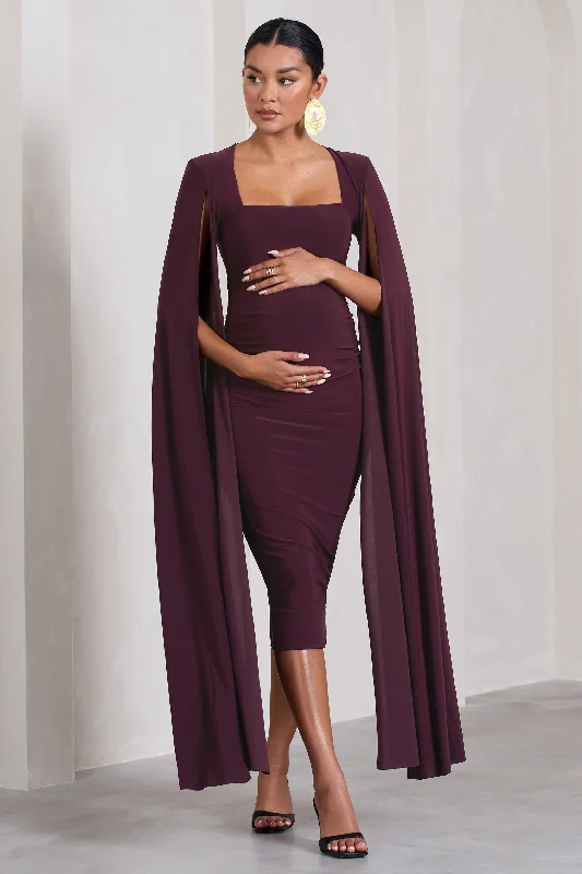 Midi Dresses in Tiny Prints -Flawless | Plum Maternity Square Neck Midi Dress With Cape Sleeves