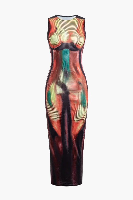 Midi Dresses for Pool Dates -Abstract Print Tank Midi Dress