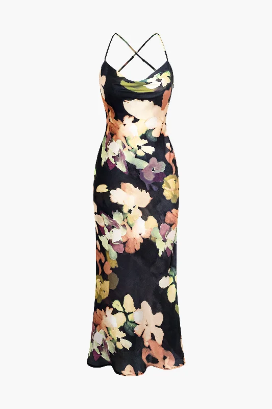 Midi Dresses for Short Trips -Floral Print Halter Midi Dress