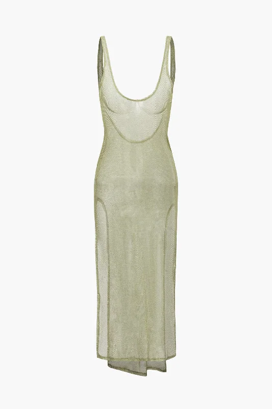 Midi Dresses for Bridal Showers -Sheer Mesh Slit Cover-up Dress