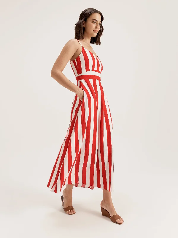 Midi Dresses in Light Velvet -Flamingo Stripe Dress