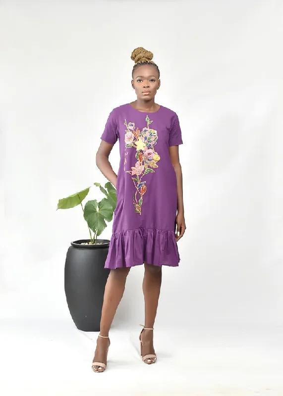 Midi Dresses in Sheer Chiffon -AIMAS Kwassa Purple Embellished Cotton Shift Dress