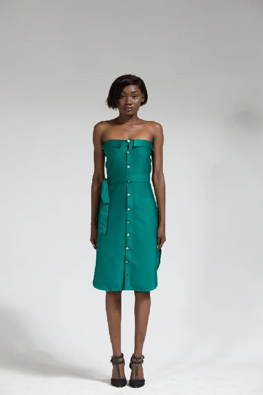 Midi Dresses for Roof Parties -Aku Green Off Shoulder Midi Dress