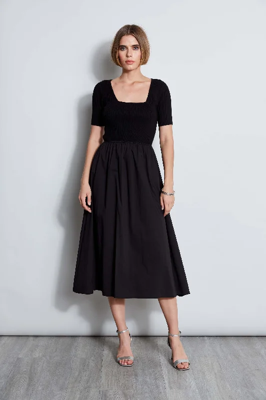 Midi Dresses with Flared Skirt -T-Tahari Short Sleeve Square Neck Midi Dress