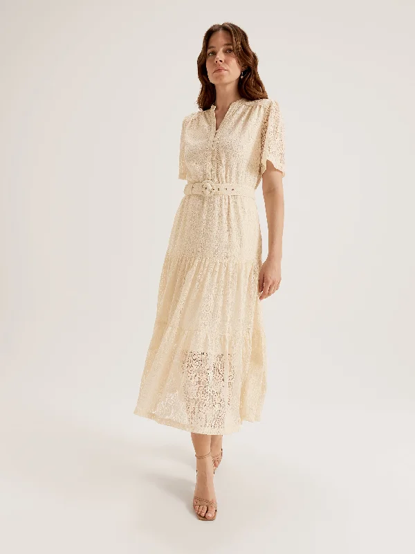 Midi Dresses for Art Parties -Paisley Lace Midi Dress