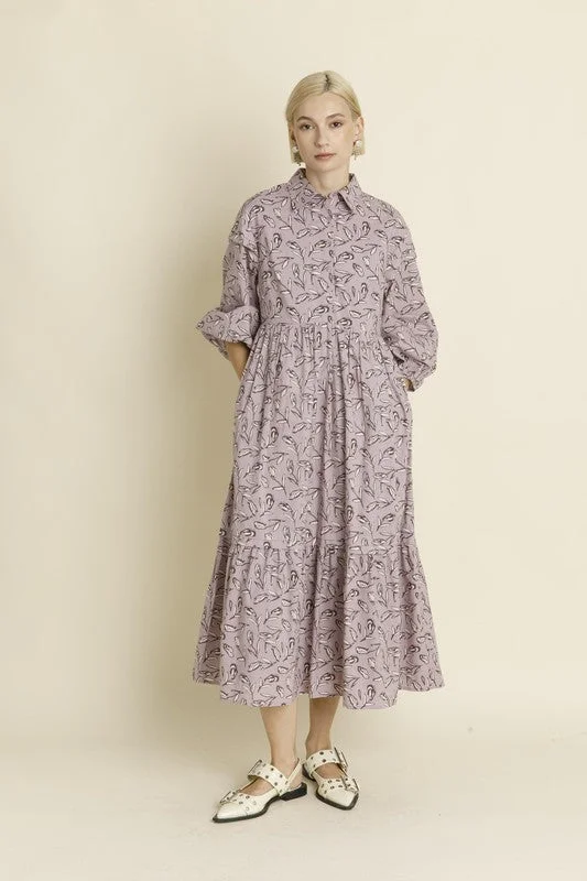 Midi Dresses for Wine Dates -Pintuck Midi Shirt Dress