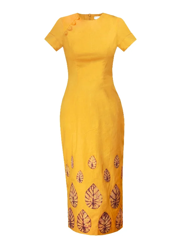 Midi Dresses for Food Parties -Roxanna Dress - Yellow