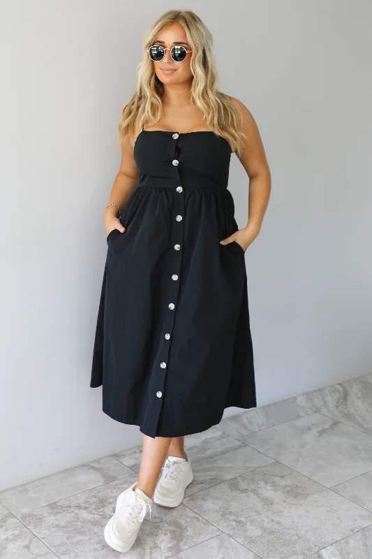 Midi Dresses for Office Wear -Off The Coast Midi Dress: Black