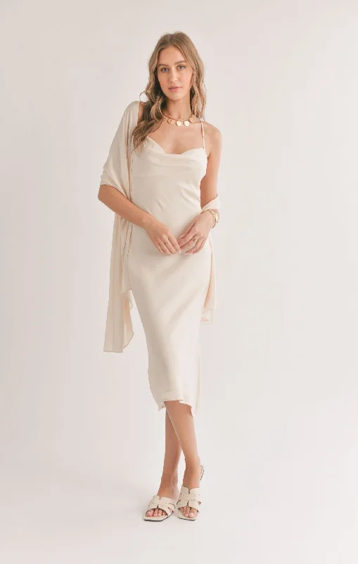 Midi Dresses for Roof Chill -Sadie And Sage Mirage Cowl Neck Midi Dress With Shawl