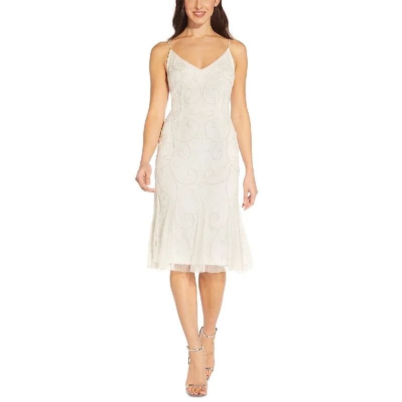 Night-Brunch Party Dress -Adrianna Papell Women's Beaded Cocktail Dress White Size 6