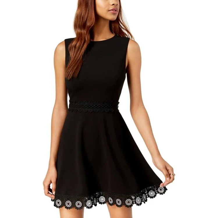 B. Darlin Women's Juniors Crochet Sleeveless Cocktail Dress Black Size 3/4 - 3