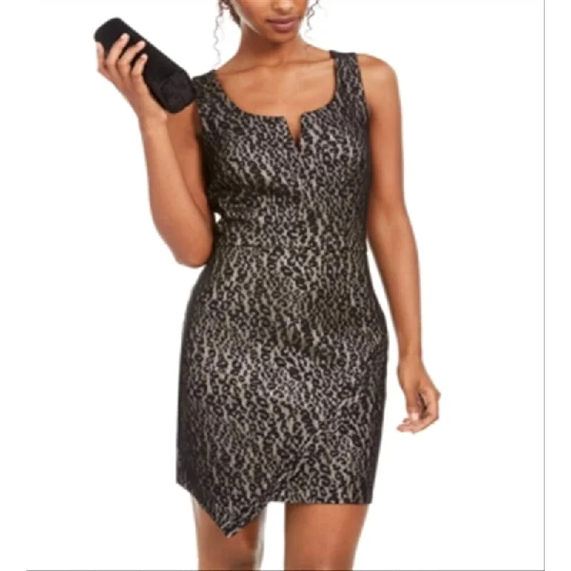 Bcx Women's Animal Print Sleeveless Scoop Neck Short Cocktail Sheath Dress Black Size 9