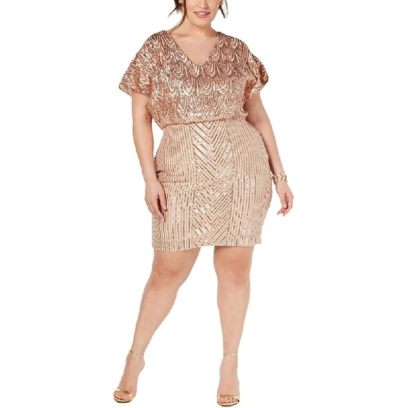 Chic-Print Party Dress -Betsy & Adam Women's Plus Lace Sequined Cocktail Dress Gold Size 22W