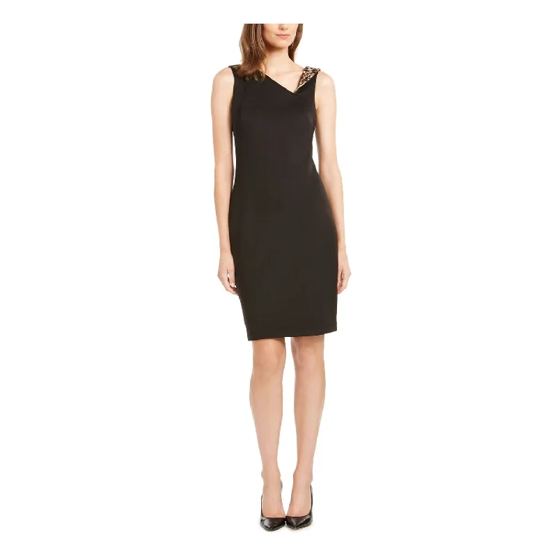 Fall-Chill Party Dress -Calvin Klein Women's Sleeveless Above the Knee Body Con Cocktail Dress Black Size 12