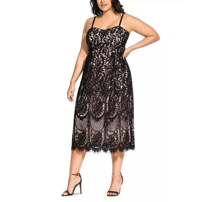 Spring-Chill Party Dress -City Chic Women's Plus Size Sweet Darling Lace Cocktail Dress Black Size 22W