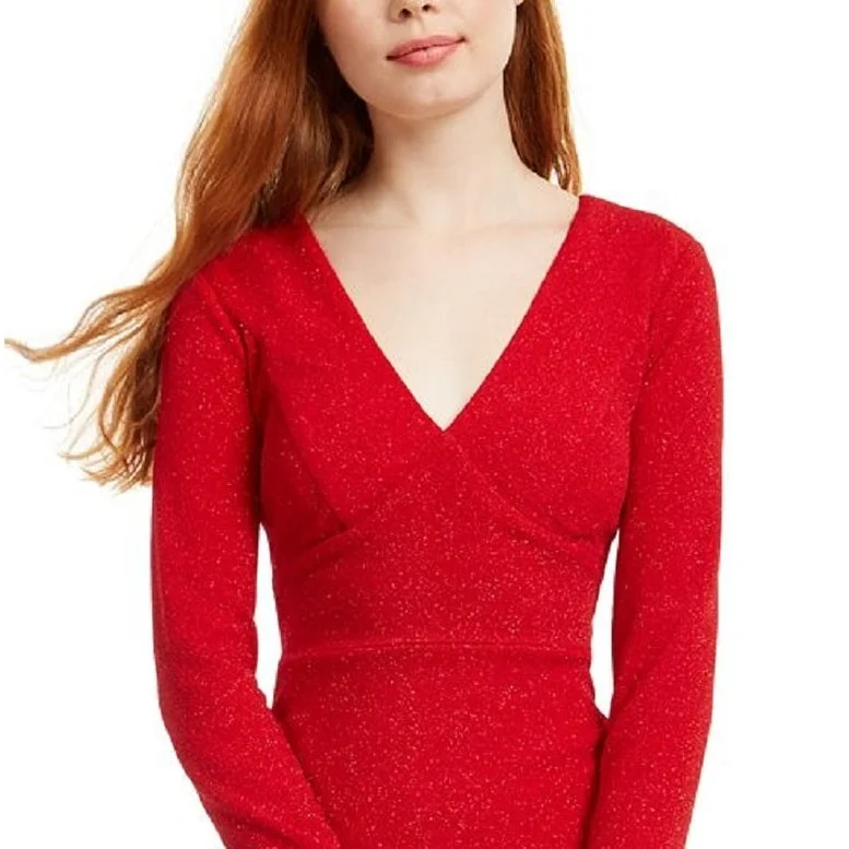 Cowl-Neck Party Dress -City Studios Women's Open Back Glitter Cocktail And Party Dress Red Size 1