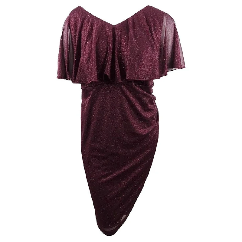 Connected Apparel Women's Sparkle V-Neck Cocktail Dress Purple Size 6