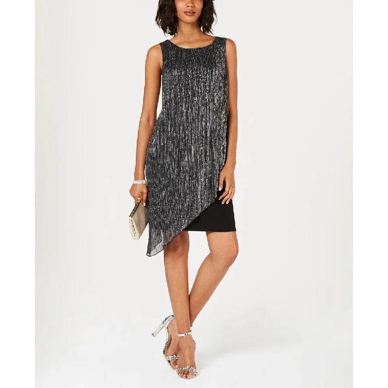 Dance-Club Party Dress -Connected Women's Apparel Metallic Ribbed Knit Cocktail Dress Silver Size 10