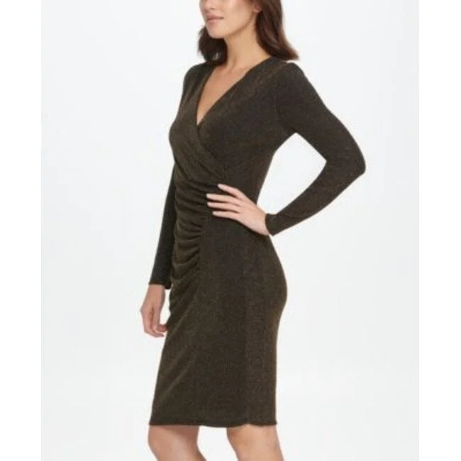 Lunch-Event Party Dress -Dkny Women's Long Sleeve V Neck Above The Knee Sheath Cocktail Dress Black Size 6