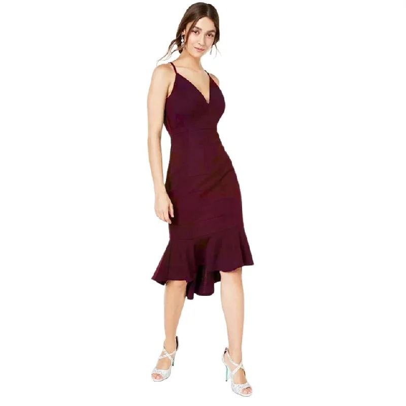 Flowy-Chiffon Party Dress -Emerald Sundae Women's Spaghetti Strap Sweetheart Neckline Below The Knee Sheath Cocktail Dress Wine Size M