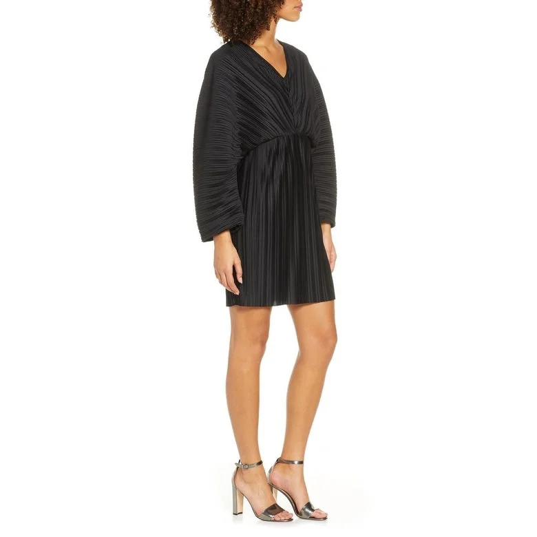 Soft-Stripe Party Dress -French Connection Women's Long Sleeve Crinkle Pleat Cocktail Dress Black Size 4