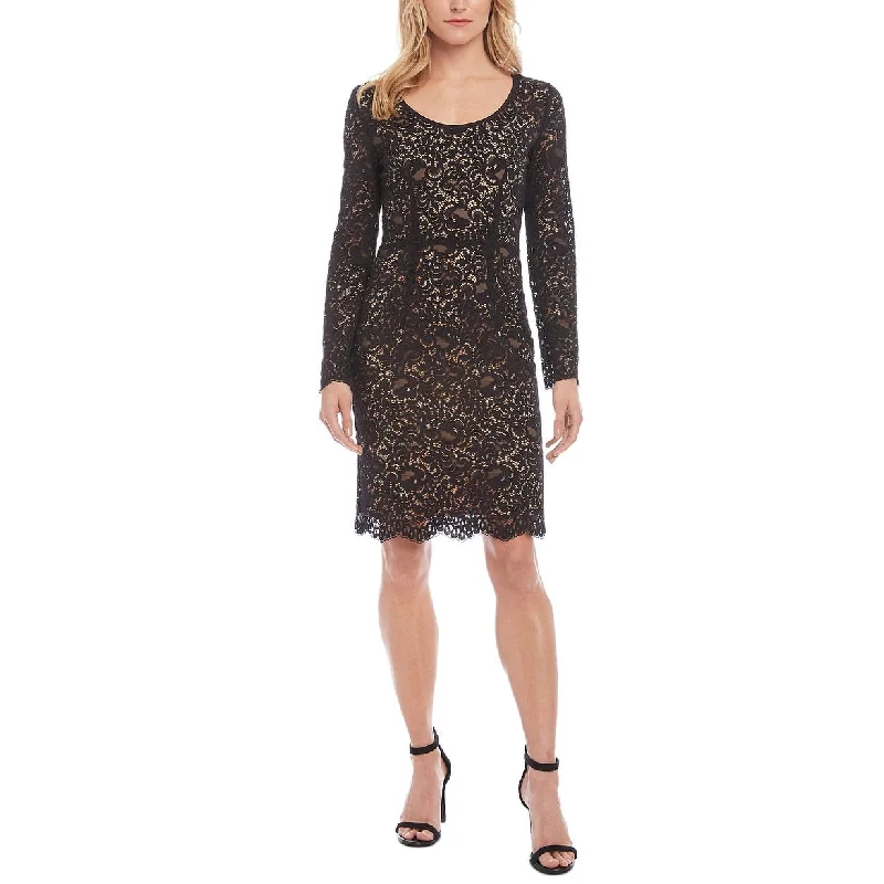 Roof-Date Party Dress -Karen Scott Women's London Long Sleeve Lace Cocktail Dress Size Medium - Brown Black Size Medium