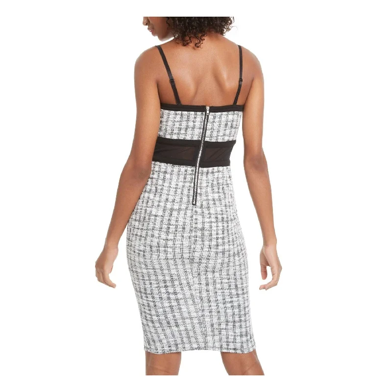 Winter Party Dress -Material Girl Women's Illusion Plaid Spaghetti Strap Square Neck Cocktail Dress White Size Small