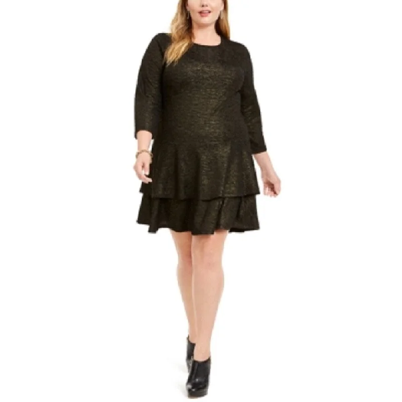 Cross-Back Party Dress -Michael Kors Women's Shimmer Tiered Cocktail Dress Black/Gold Size 1X