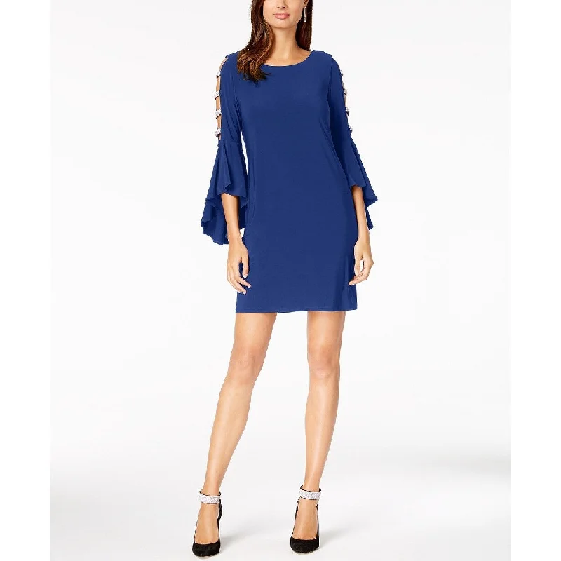 Friend-Chill Party Dress -MSK Women's Bell Sleeve Lattice Cocktail Dress Bright Blue Size Small