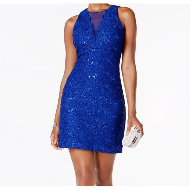 Nightway Women's Sequined Lace Cocktail Dress Blue Size 6