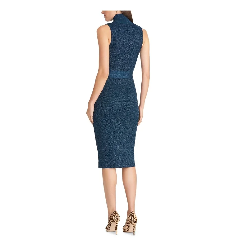 Coffee-Date Party Dress -Rachel Roy Women's Sleeveless Turtle Neck Knee Length Sheath Cocktail Dress Blue Size X-Large