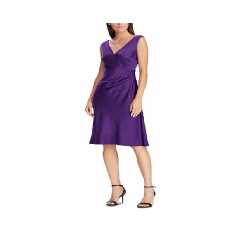 Ralph Lauren Women's Concettah Satin Sleeveless Cocktail Dress Purple Size 16