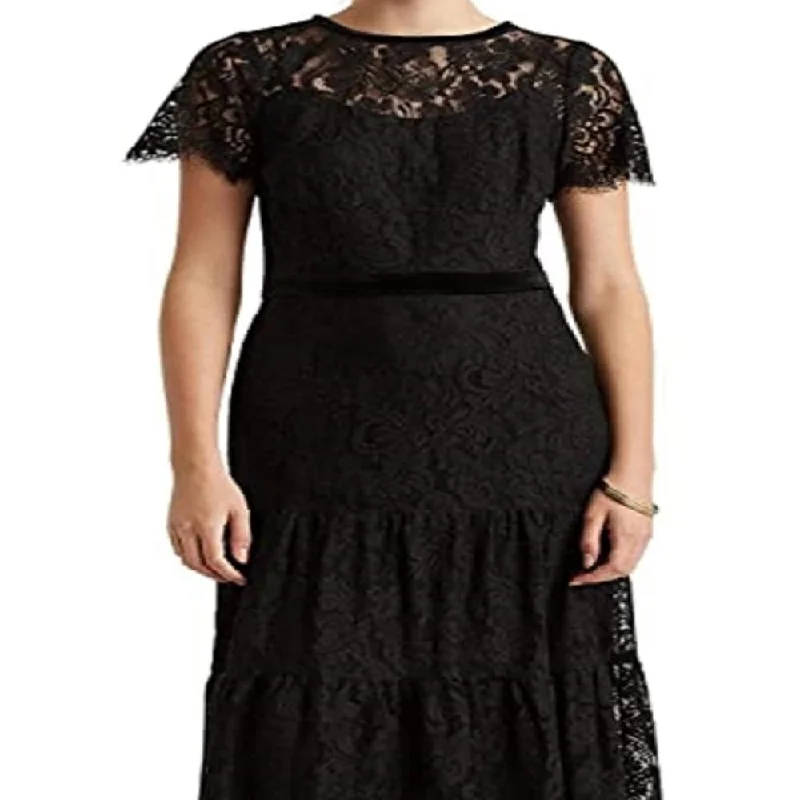 Front-Ruffle Party Dress -Ralph Lauren Women's Floral Lace Cocktail Dress Black Size 2