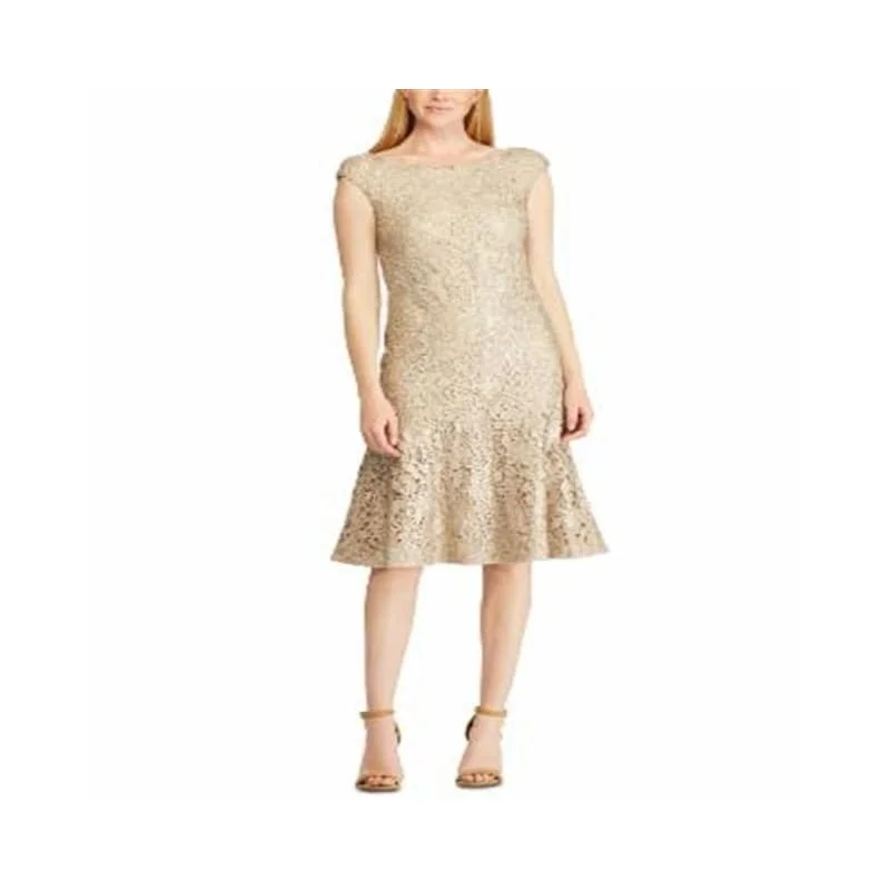 Game-Party Party Dress -Ralph Lauren Women's Noralene Cocktail Dress Lace Drop Waist Beige Size 8