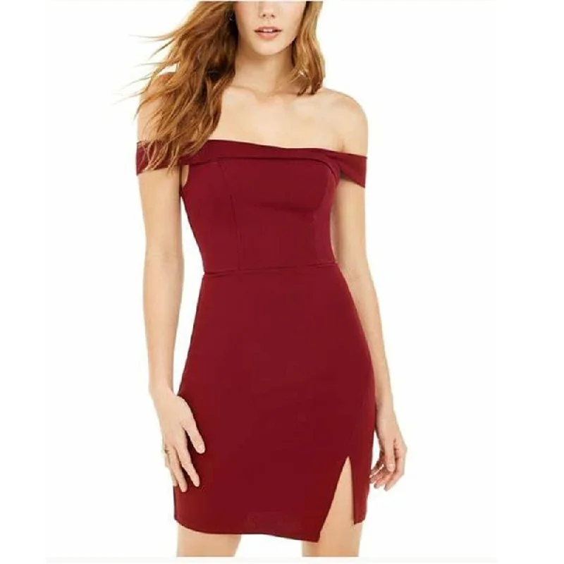 Roof-Date Party Dress -Sequin Hearts Women's Off Shoulder Above The Knee Body Con Cocktail Dress Burgundy Size 15