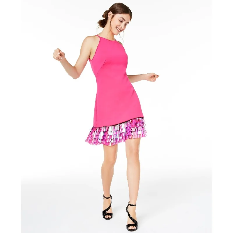 Night-Date Party Dress -SHO Women's Tiered Sequin Hem Cocktail Dress Bright Pink Size Medium