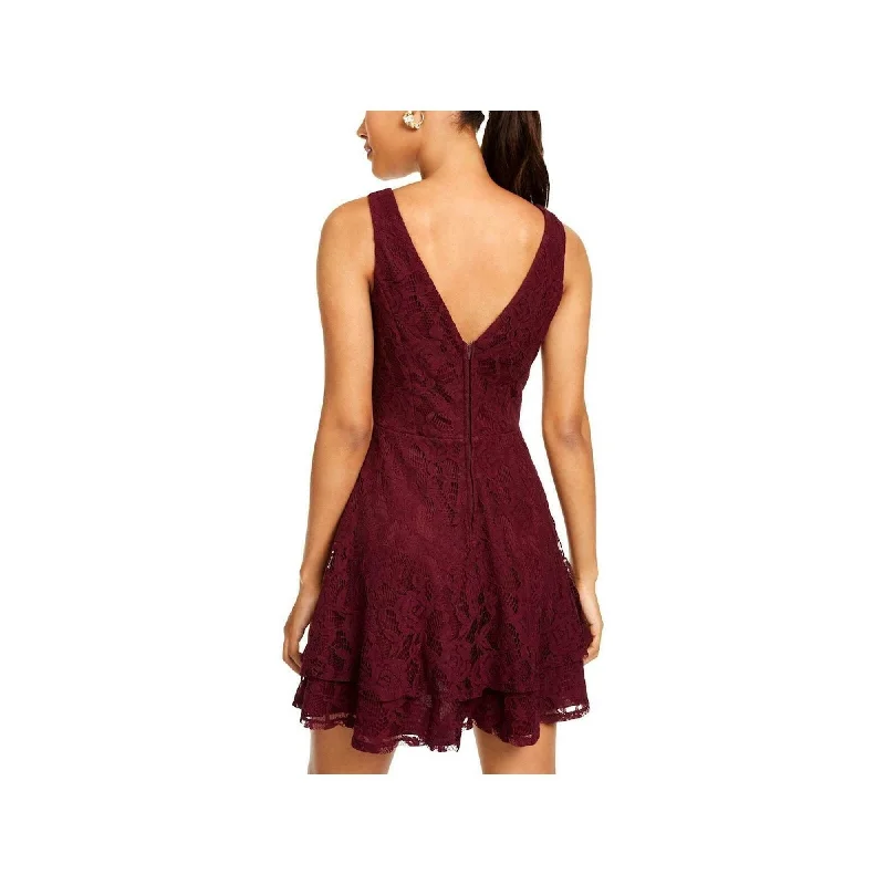 Speechless Women's Sleeveless Jewel Neck Short Fit Flare Cocktail Dress Juniors Burgundy Size 0