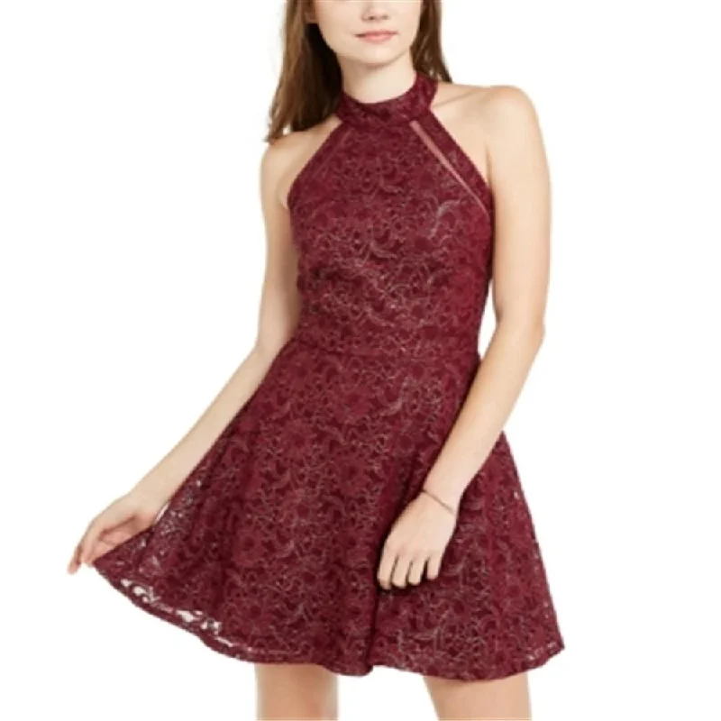 Tiny-Print Party Dress -Teeze Me Women's Open Back Mesh Cocktail and Party Dress Red Size 7-8