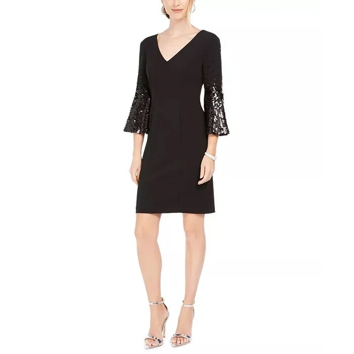 Vince Camuto Women's Sequin Flare Sleeve Cocktail Dress Black Size 6