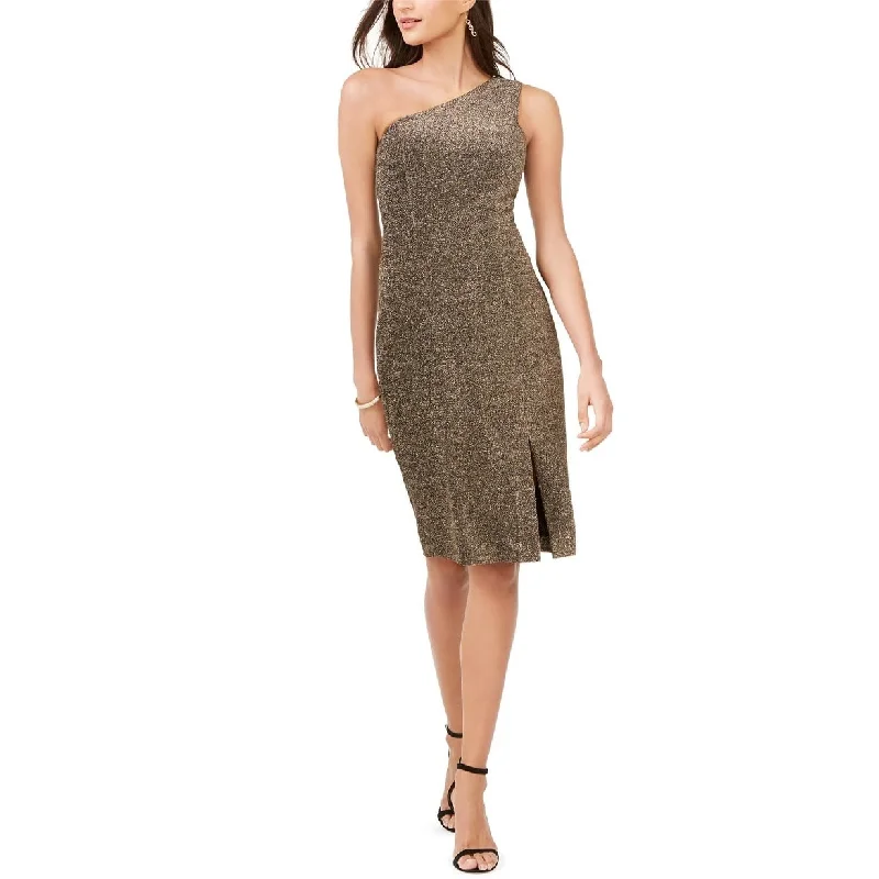 Lightweight Party Dress -Vince Camuto Women's Sleeveless Asymmetrical Neckline Knee Length Sheath Cocktail Dress Gold Size 2