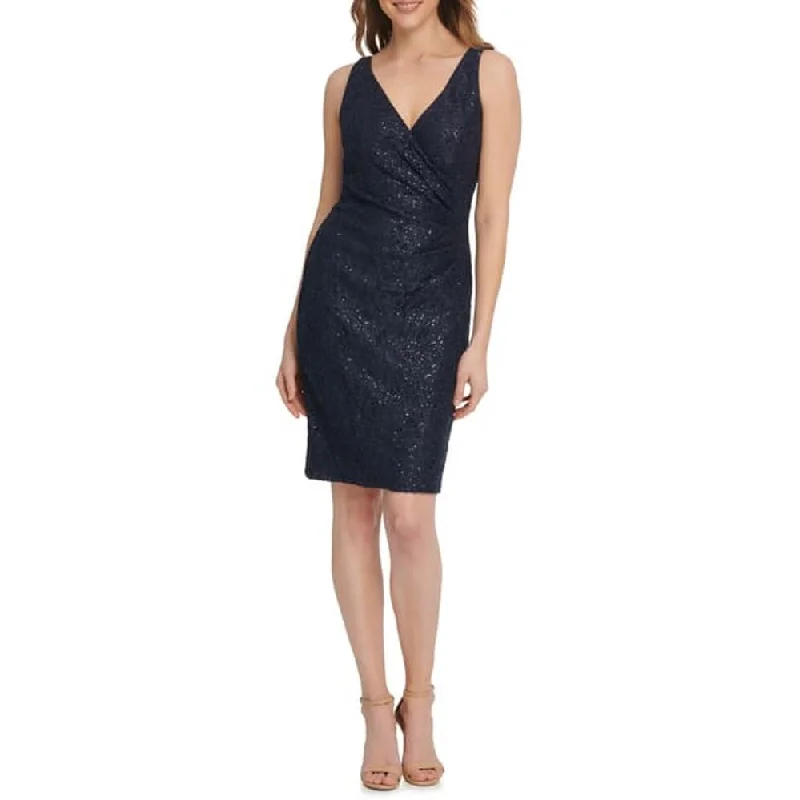 Coffee-Chill Party Dress -Vince Camuto Women's Sleeveless V-neck Embellished Cocktail Dress Navy Size 12