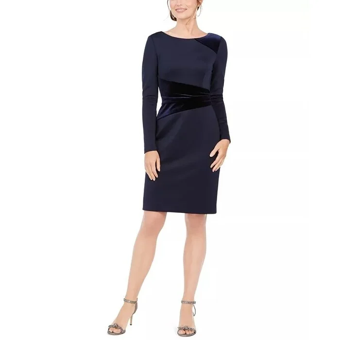 Tiered-Hem Party Dress -Vince Camuto Women's Velvet Detail Cocktail Dress Blue Navy Size 4 - 4 Petite