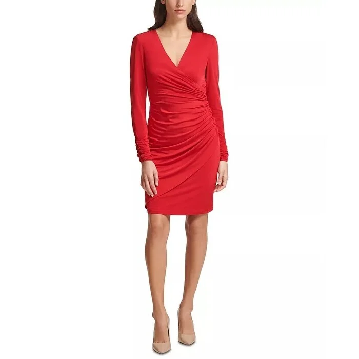 Scoop-Edge Party Dress -Vince Camuto Women's Wrap Front Long Sleeve Cocktail Red Size 8